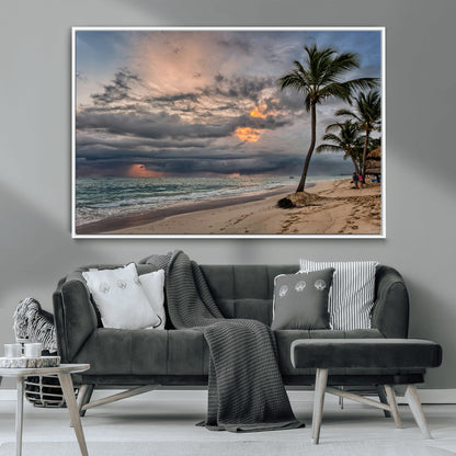 62574547-MGV-CV-36X24-Tropical Storm Wall Art Canvas Print, Framed Moody Beach Art Picture Print, Dramatic Sky Perfect Tropical Coastal Decor Artwork
