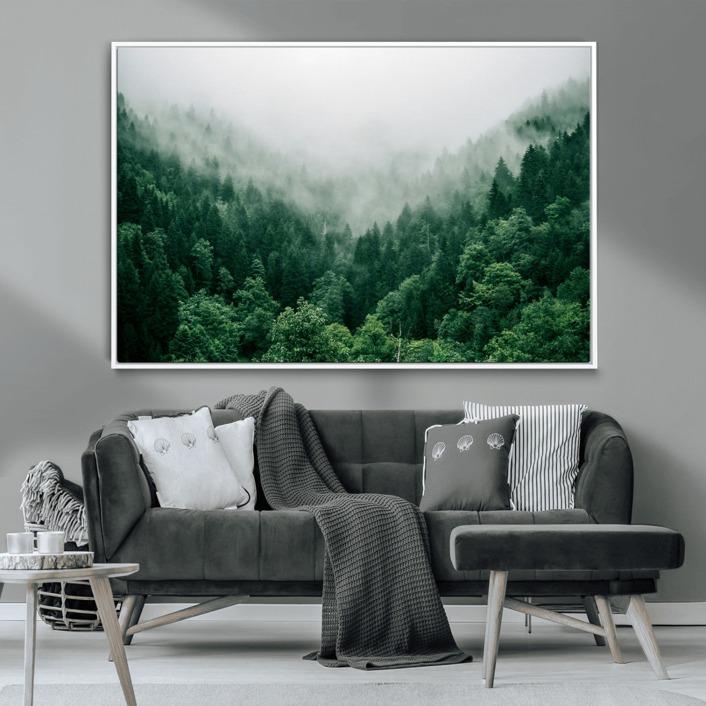 45265379-MGV-CV-36X24-Misty Forest Wall Art – Green Mountain Pine Tree Landscape Canvas Print, Nature Photography Artwork Home Decor for Bedroom, Living