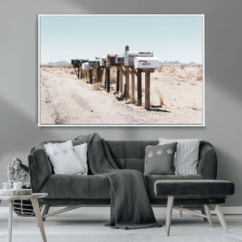 54616109-MGV-CV-36X24-Desert Mailboxes Wall Art – Rustic Rural Roadside Photography Canvas Print, American Southwest Landscape Home Decor for Living