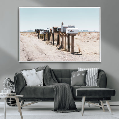 54616109-MGV-CV-36X24-Desert Mailboxes Wall Art – Rustic Rural Roadside Photography Canvas Print, American Southwest Landscape Home Decor for Living