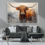 X61001-MGV-CV-36X24-Scottish Highland Wall Art Canvas Print, Framed Longhorn Art Picture Print, Western Cow Perfect Farmhouse Decor Artwork