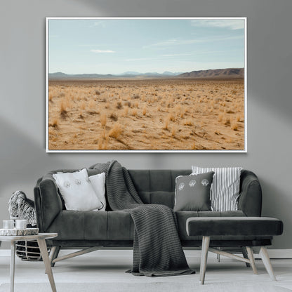 55918919-MGV-CV-36X24-Desert Landscape Wall Art – Golden Grass Plains and Mountain Horizon Canvas Print, Southwest Nature Photography Decor for Living