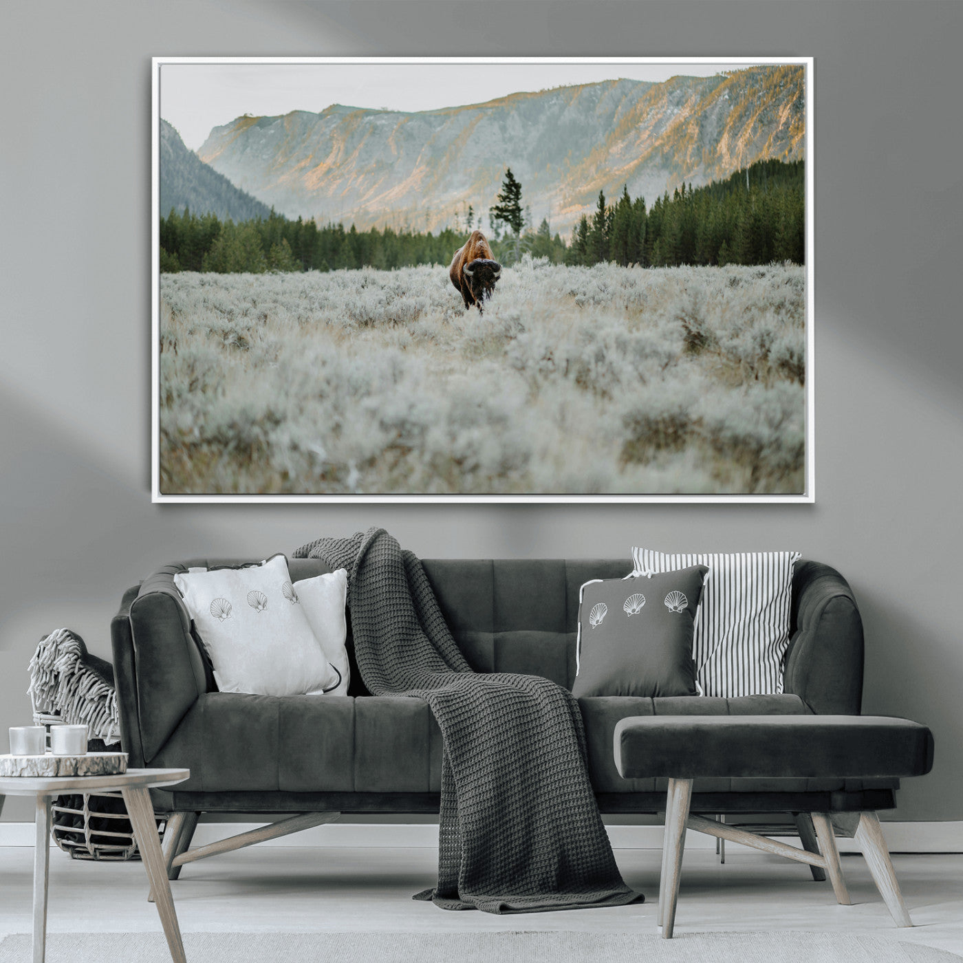 41674074-MGV-CV-36X24-Bison Wall Art – American Buffalo Wildlife Photography Canvas Print, Western Mountain Landscape Artwork Rustic Nature Decor for