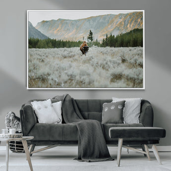 41674074-MGV-CV-36X24-Bison Wall Art – American Buffalo Wildlife Photography Canvas Print, Western Mountain Landscape Artwork Rustic Nature Decor for