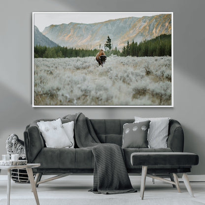 41674074-MGV-CV-36X24-Bison Wall Art – American Buffalo Wildlife Photography Canvas Print, Western Mountain Landscape Artwork Rustic Nature Decor for