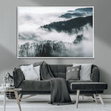 67569654-MGV-CV-36X24-Foggy Forest Wall Art – Mist Covered Hills and Trees Landscape Canvas Print, Moody Nature Photography Decor for Living Room,