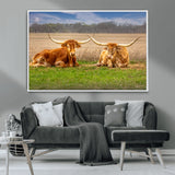 54598515-MGV-CV-36X24-Texas Longhorns Wall Art – Rustic Cattle Ranch Canvas Print, Western Farmhouse Animal Photography Decor for Living Room, Office,