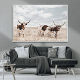 65621083-MGV-CV-36X24-Texas Longhorn Wall Art – Rustic Western Cattle Canvas Print, Southwestern Ranch Photography Decor for Living Room, Office,