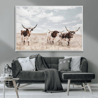 65621083-MGV-CV-36X24-Texas Longhorn Wall Art – Rustic Western Cattle Canvas Print, Southwestern Ranch Photography Decor for Living Room, Office,
