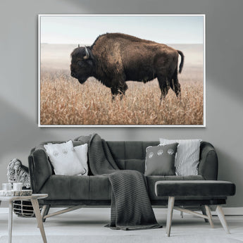 69909079-MGV-CV-36X24-Bison Wall Art – Majestic Buffalo Canvas Print in Prairie Grasslands, Rustic Western Animal Painting, Farmhouse Ranch Decor for