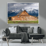 15173627-MGV-CV-36X24-Barn Wall Art – Rustic Wooden Cabin Canvas Print with Snowy Mountain Landscape, Western Farmhouse Country Decor for Living Room,