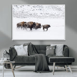 61161423-MGV-CV-36X24-Running Bison Herd Wall Art – Winter Buffalo Canvas Print, Wildlife Photography Decor for Rustic Living Room, Farmhouse, Lodge,