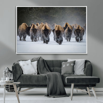 30332489-MGV-FC-36X24_White-Winter Bison Herd Wall Art – Powerful Buffalo Canvas Print, Rustic Wildlife Photography Decor for Farmhouse, Cabin, Lodge, Living