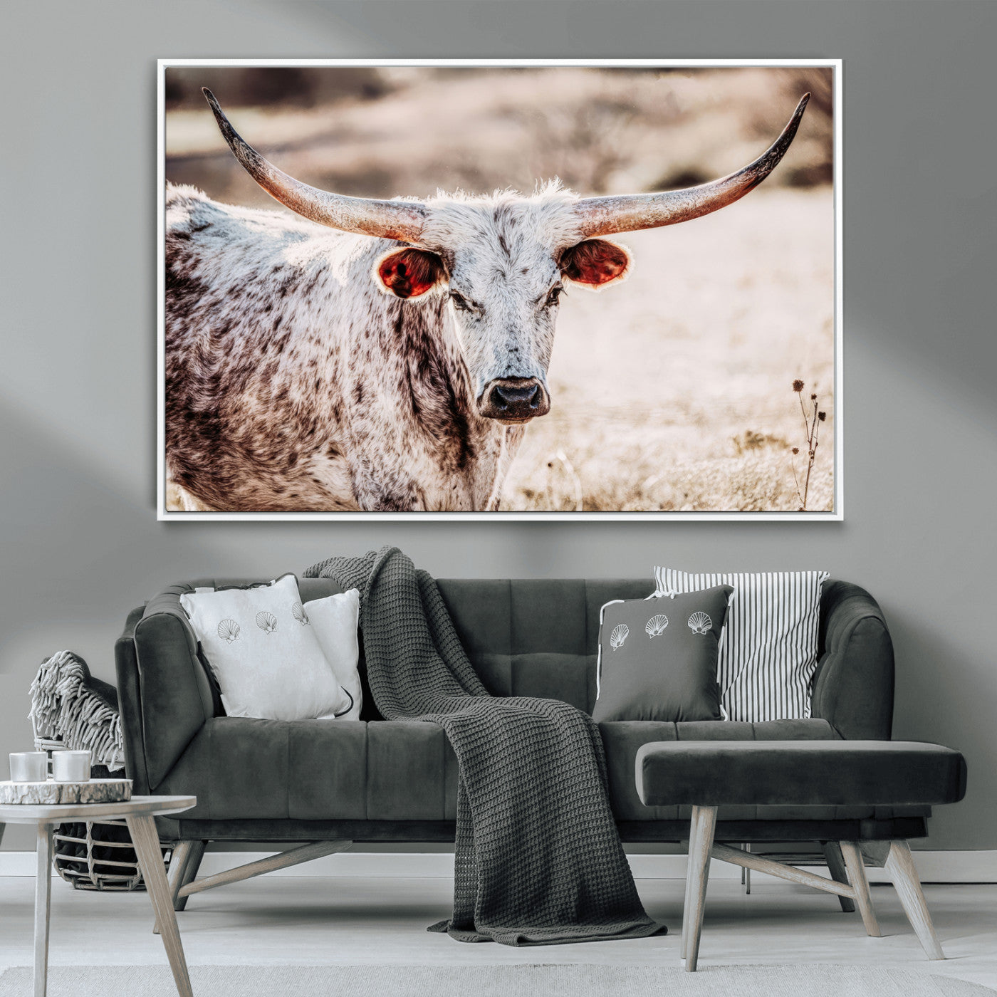 72388892-MGV-CV-36X24-Texas Longhorn Wall Art – Rustic Western Canvas Print, Cowboy Style Farmhouse Bull Artwork for Living Room, Ranch, Office or Man