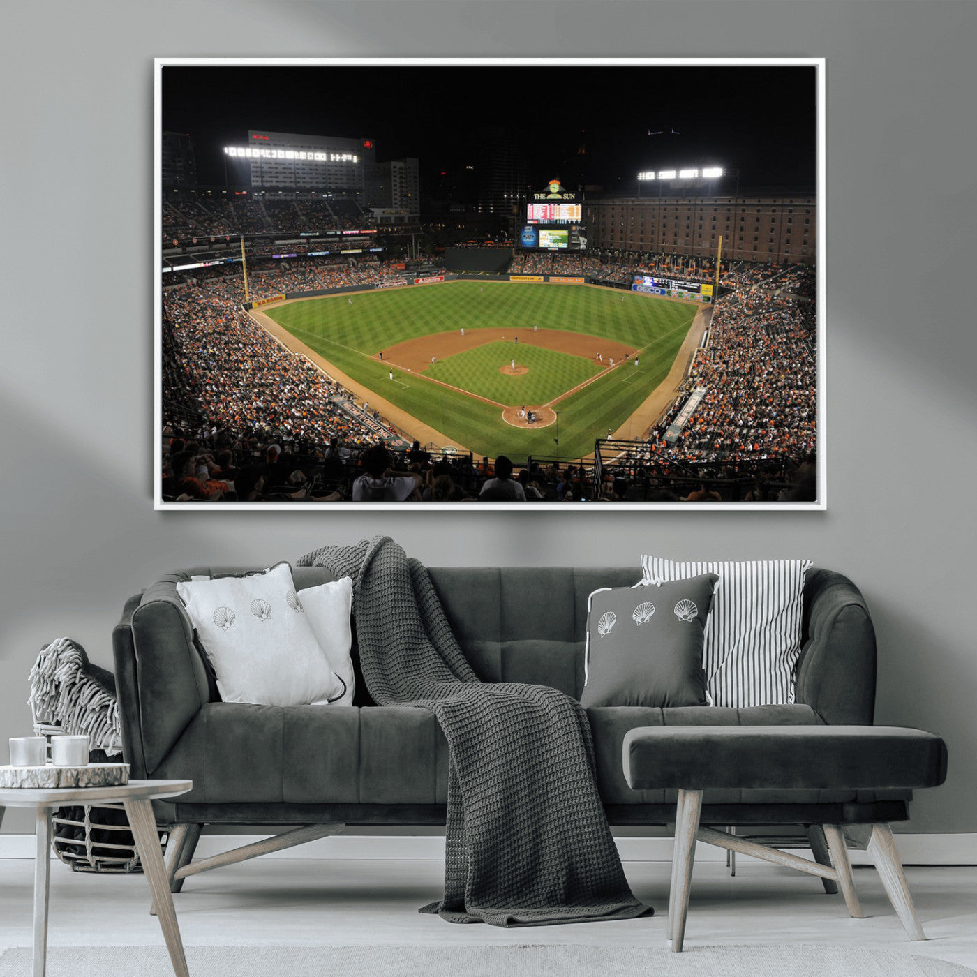 26445161-MGV-CV-36X24-Baseball Stadium at Night – Panoramic Ballpark Canvas Wall Art, Sports Decor for Man Cave, Office, Game Room, Sports Bar, Baseball