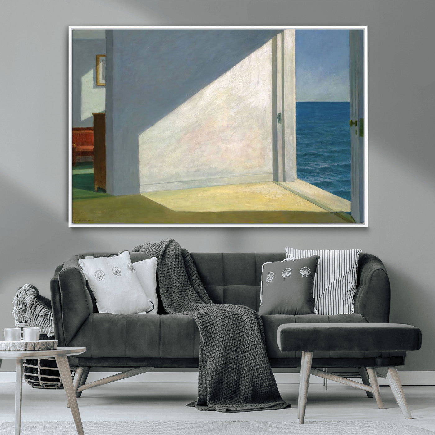 34188481-MGV-CV-36X24-Coastal Sunlight Wall Art – Minimalist Ocean View Canvas Print, Serene Beach House Inspired Decor for Bedroom, Living Room,