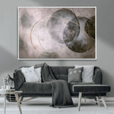20066876-MGV-CV-36X24-Neutral Abstract Circle Wall Art – Modern Gray Beige Gold Canvas Print, Minimalist Geometric Painting for Bedroom, Living Room,
