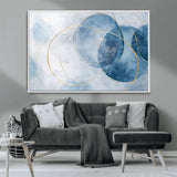 47060443-MGV-CV-36X24-Blue Abstract Circle Wall Art – Modern Gold and Navy Canvas Print, Minimalist Geometric Painting for Living Room, Bedroom, Office