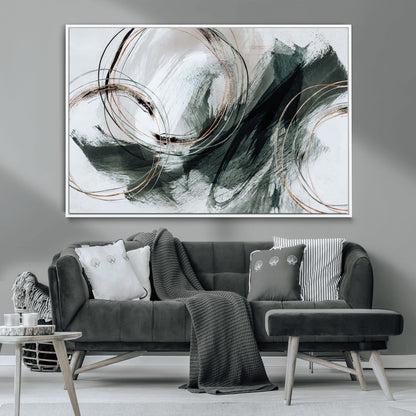 86583265-SEG-FC-90X60_Oversize_Oversize-Black and Gray Abstract Wall Art – Modern Copper Circle Canvas Print, Contemporary Minimalist Painting for Living Room, Bedroom,