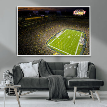 23655234-MGV-CV-36X24-Lambeau Field Stadium Wall Art – American Football Night Game Canvas Print with Packed Crowd and Lights – Sports Decor for Man
