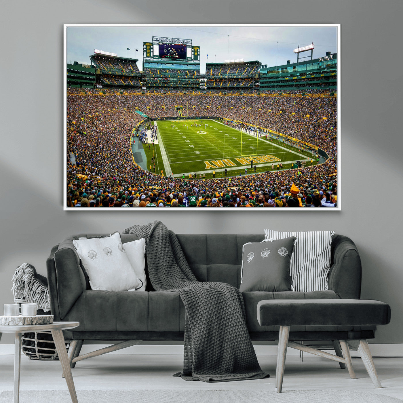 96617112-MGV-CV-36X24-Lambeau Field Wall Art – Green Bay Packers NFL Football Stadium Canvas Print – Game Day Crowd Sports Decor for Man Cave, Bar, or