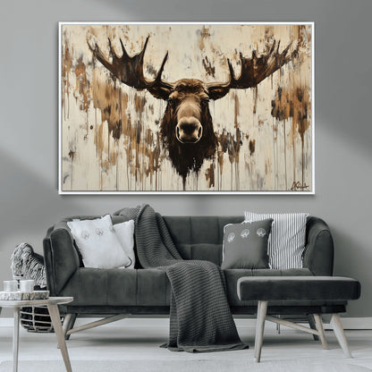 34496536-MGV-CV-36X24-Rustic Moose Wall Art – Modern Abstract Animal Canvas Print – Majestic Moose Head Painting with Neutral Earth Tones for Cabin,