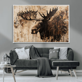 83505059-MGV-CV-36X24-Majestic Moose Wall Art – Rustic Animal Canvas Painting – Wilderness Wildlife Decor with Earthy Tones for Cabin, Lodge, Farmhouse,
