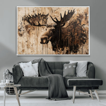 83505059-MGV-CV-36X24-Majestic Moose Wall Art – Rustic Animal Canvas Painting – Wilderness Wildlife Decor with Earthy Tones for Cabin, Lodge, Farmhouse,