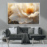 29539087-MGV-CV-36X24-Floral Wall Art – Elegant White and Gold Bloom Canvas Print, Romantic Modern Flower Artwork for Bedroom, Living Room, or Office
