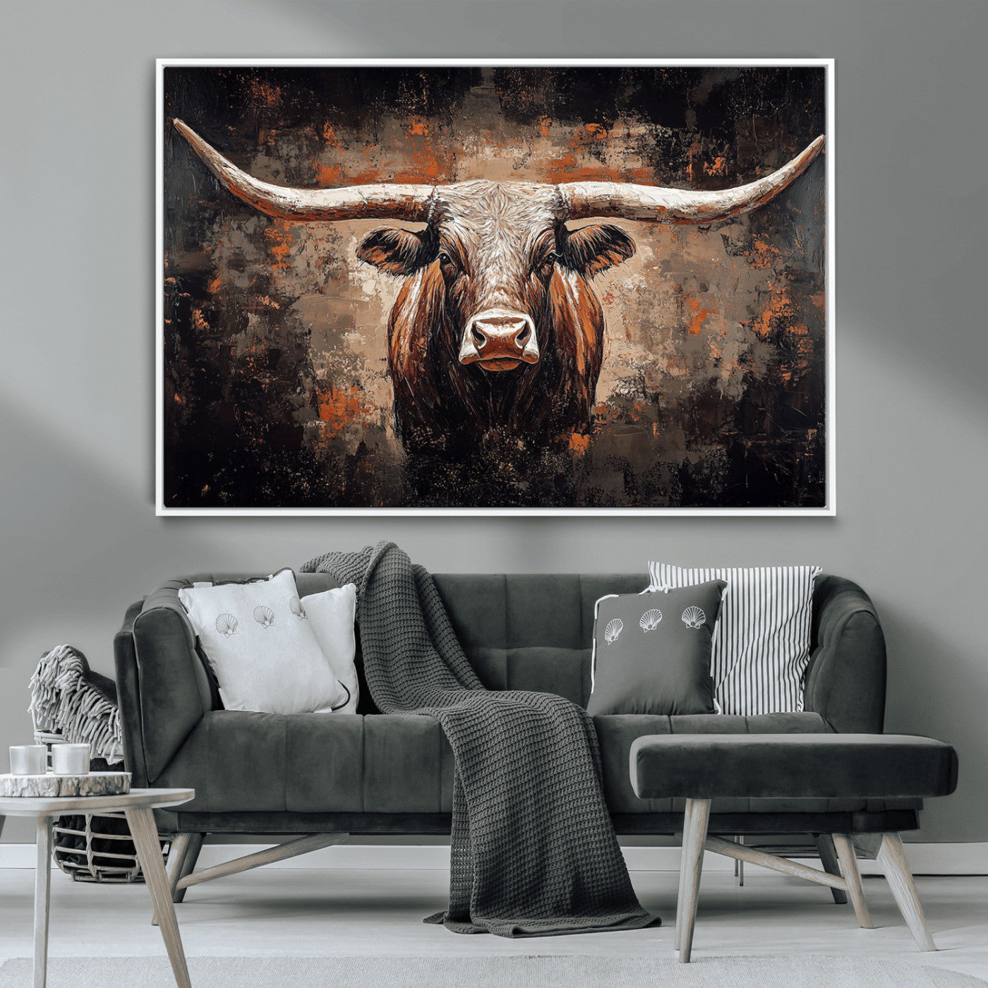 24779067-MGV-CV-36X24-Longhorn Bull Wall Art – Western Rustic Canvas Print, Bold Cowboy Cattle Painting for Ranch House, Farmhouse, Office, or Living