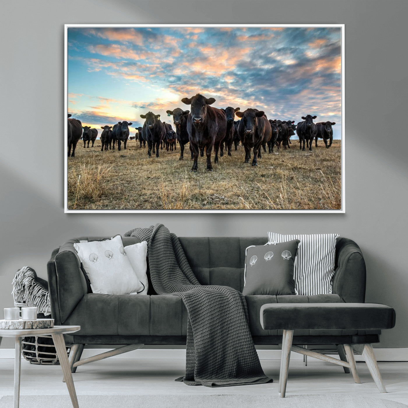 13867292-MGV-CV-36X24-Black Cattle Wall Art – Rustic Ranch Herd Canvas Print, Western Farmhouse Country Landscape Decor for Living Room, Office, or