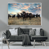 13867292-MGV-CV-36X24-Black Cattle Wall Art – Rustic Ranch Herd Canvas Print, Western Farmhouse Country Landscape Decor for Living Room, Office, or