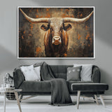 19204445-MGV-CV-36X24-Texas Longhorn Bull Wall Art – Rustic Western Canvas Print, Bold Cowboy Cattle Painting for Ranch House, Farmhouse, Office, or