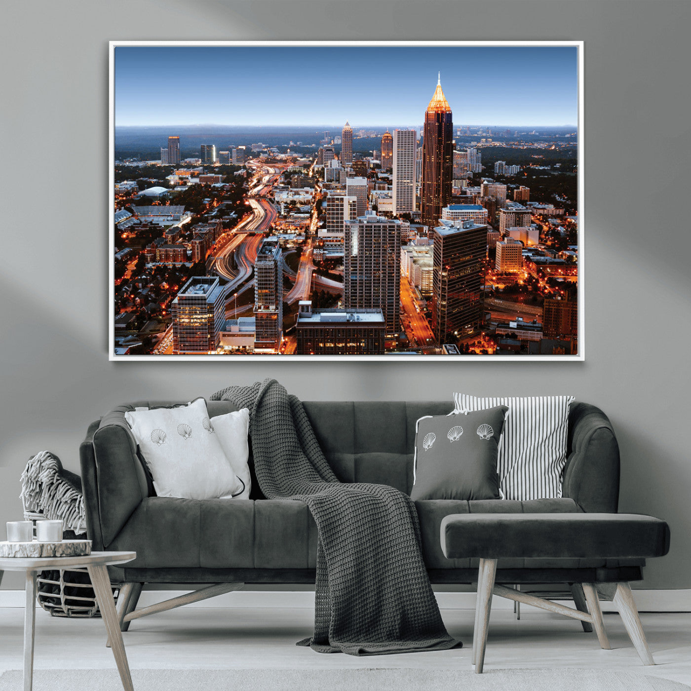25096967-MGV-CV-36X24-Atlanta Skyline Wall Art – Vibrant Cityscape Canvas Print, Modern Night Lights Urban Decor for Office, Living Room, or Apartment