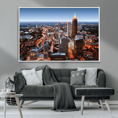 25096967-MGV-CV-36X24-Atlanta Skyline Wall Art – Vibrant Cityscape Canvas Print, Modern Night Lights Urban Decor for Office, Living Room, or Apartment