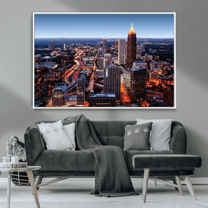 81886632-MGV-CV-36X24-Atlanta Skyline Wall Art – Vibrant City Lights Canvas Print, Modern Urban Cityscape Decor for Living Room, Office, or Apartment