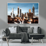 23859158-MGV-CV-36X24-Atlanta Skyline Wall Art – Modern Cityscape Canvas Print with Night Lights and Traffic Trails, Urban Decor for Office, Apartment,