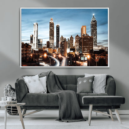23859158-MGV-CV-36X24-Atlanta Skyline Wall Art – Modern Cityscape Canvas Print with Night Lights and Traffic Trails, Urban Decor for Office, Apartment,
