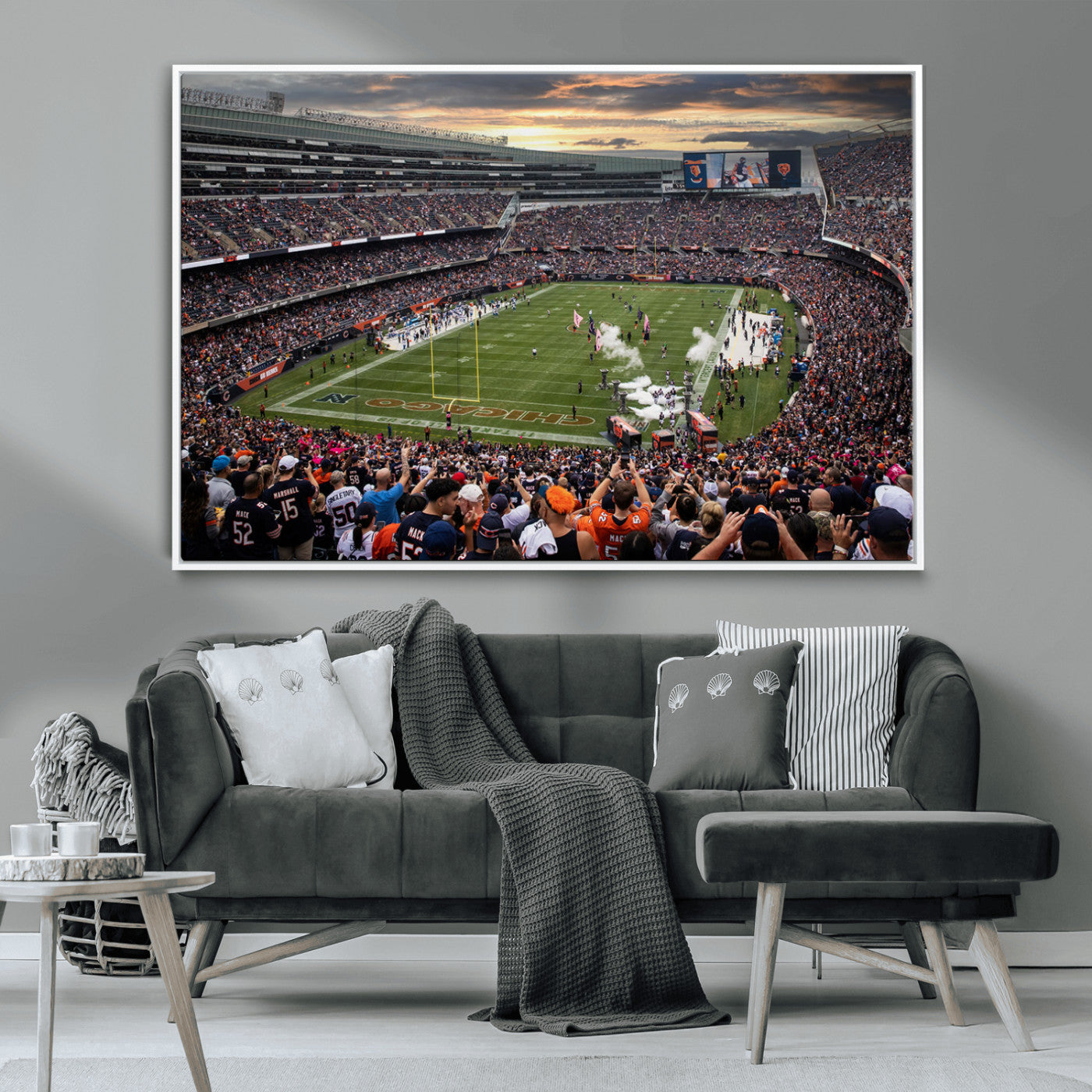 87578930-MGV-CV-36X24-Soldier Field Wall Art – Chicago Bears Football Stadium Sunset Canvas Print, Game Day Sports Decor for Man Cave, Bar, Office, or