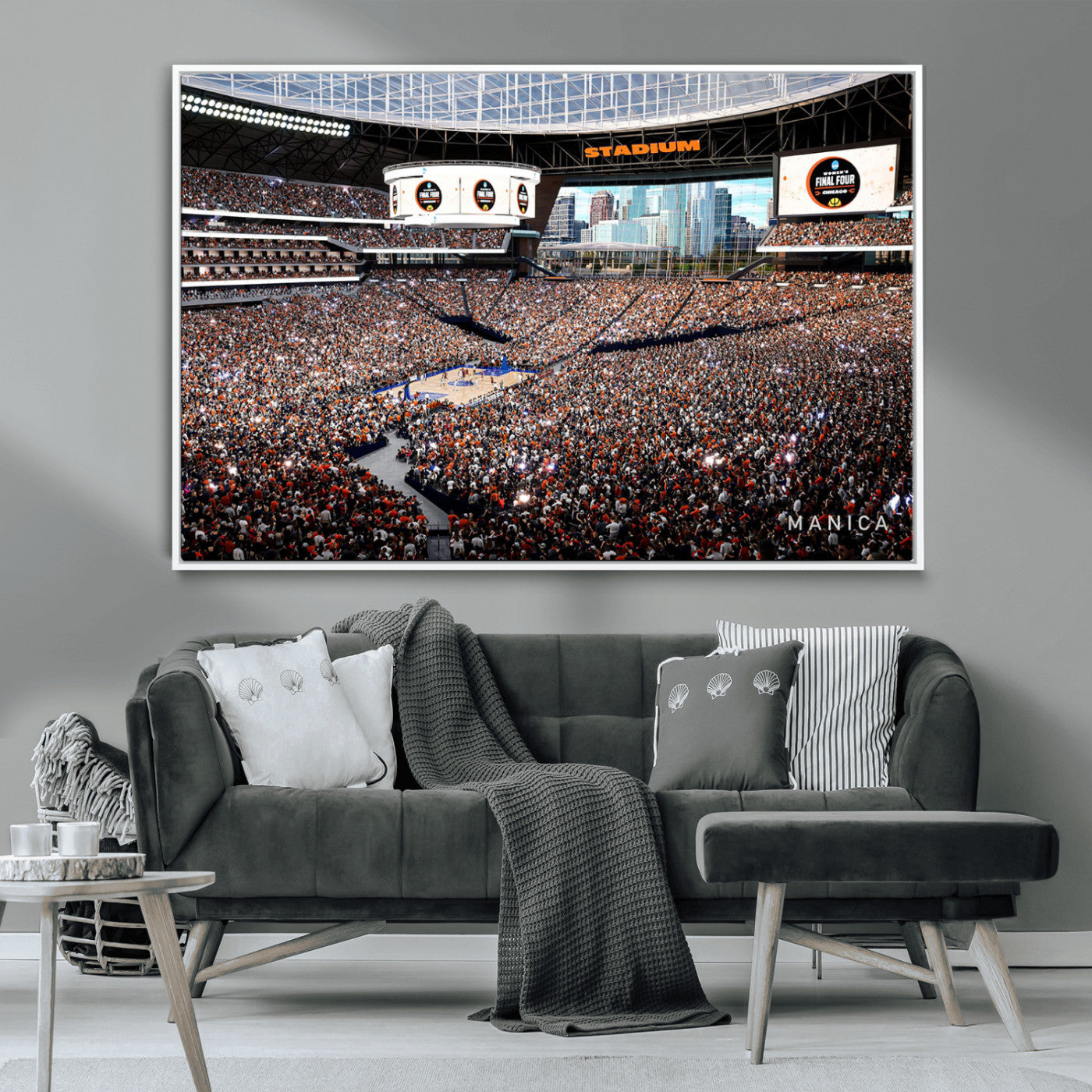38616413-MGV-CV-36X24-Chicago Dome Stadium Wall Art – Futuristic Basketball Final Four Arena Canvas Print, Modern Sports Fan Decor for Man Cave or