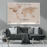 95243244-MGV-CV-36X24-Wander Often Wonder Always World Map Wall Art – Neutral Beige Adventure Canvas Print, Rustic Boho Travel Decor for Bedroom, Living