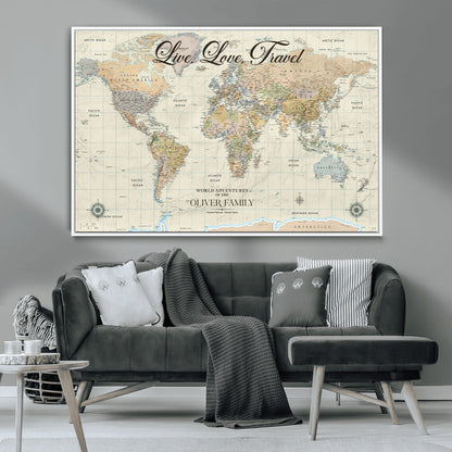 19479008-MGV-FC-36X24_White-Live Love Travel Wall Art – Detailed World Map Canvas Print, Adventure Decor for Living Room, Office or Bedroom, Travel Gift for