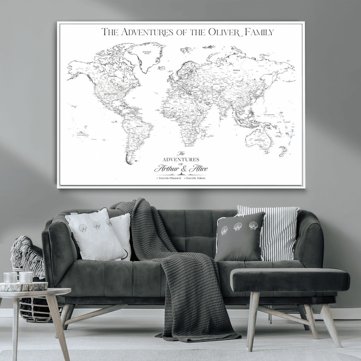 21029247-MGV-CV-36X24-Minimalist World Map Wall Art – Black and White Travel Adventure Print, Modern Family Travel Map Decor for Living Room, Bedroom,
