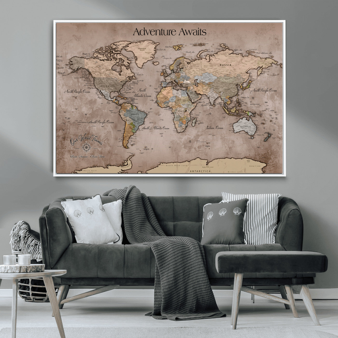 30557812-MGV-CV-36X24-Personalized Push Pin World Map Canvas – Custom Framed Travel Tracker Wall Art for Home, Office
