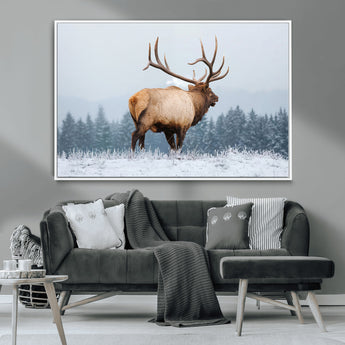 85177251-MGV-CV-36X24-Elk Wall Art – Majestic Wildlife Canvas Print of Bull Elk Snowy Forest, Rustic Nature Decor for Living Room, Cabin, or Office