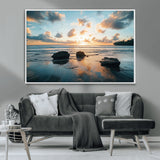 23879436-MGV-CV-36X24-Rocky Ocean Sunset Canvas Wall Art – Seaside Dramatic Seascape, Ocean Sunset Art Print for Coastal Modern Decor for Nature