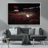 60690191-MGV-CV-36X24-Stadium Wall Art – Night Game Football Canvas Print with Fireworks, Marching Band and Crowd, Panoramic Sports Photography for Man