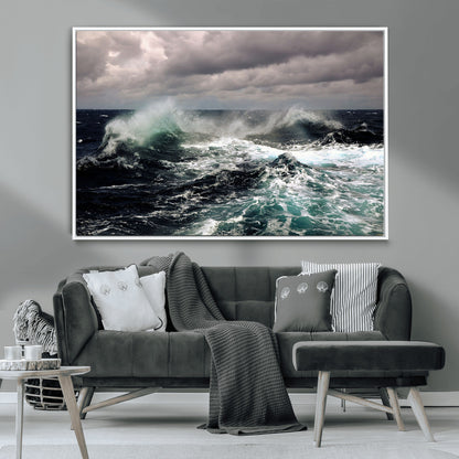 38622353-MGV-CV-36X24-Ocean Wave Wall Art – Dramatic Seascape Canvas Print with Stormy Sky and Crashing Sea, Bold Coastal Photography for Living Room,