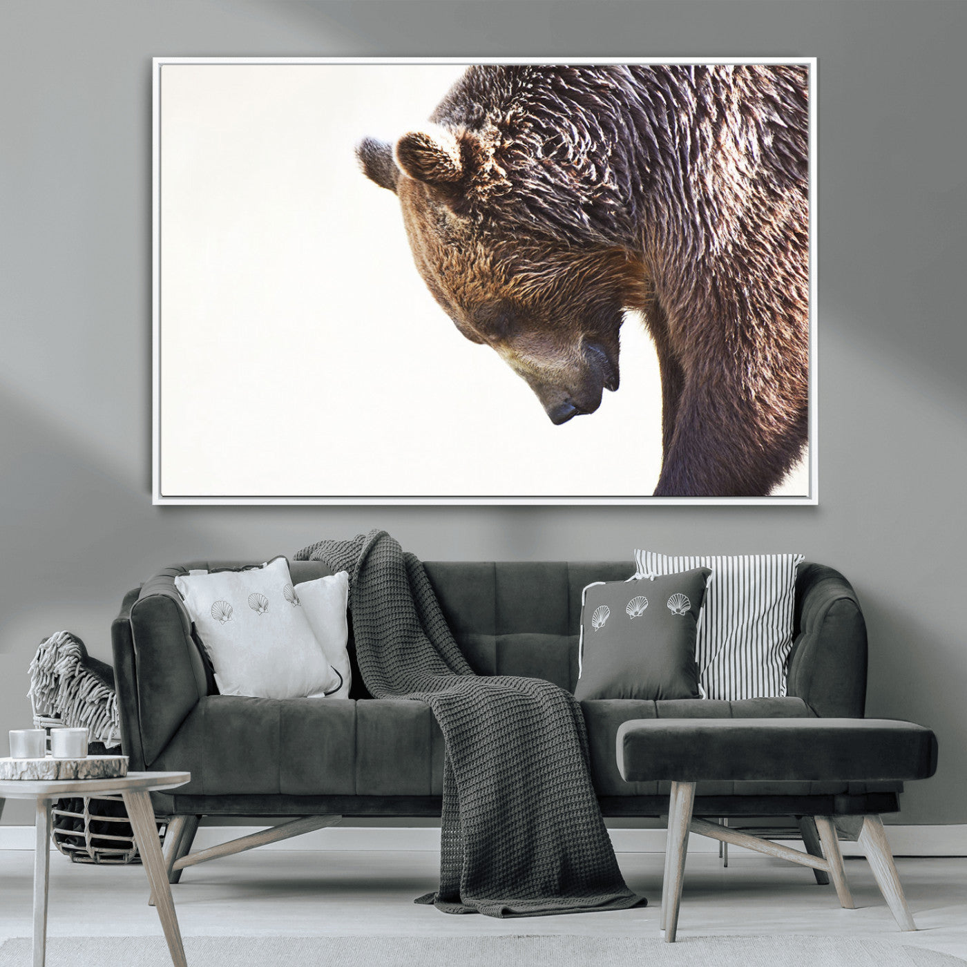14405507-MGV-CV-36X24-Grizzly Bear Canvas Wall Art – Framed Wildlife Nature Decor, Large Brown Bear Profile Canvas Print for Living Room, Office, or