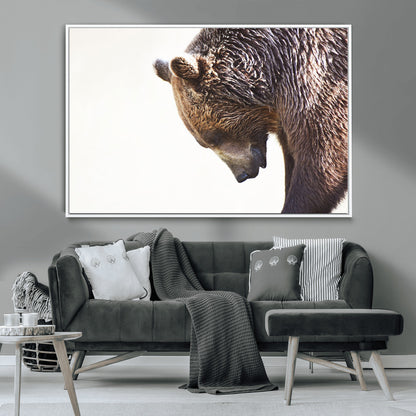 14405507-MGV-CV-36X24-Grizzly Bear Canvas Wall Art – Framed Wildlife Nature Decor, Large Brown Bear Profile Canvas Print for Living Room, Office, or